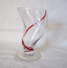 Handblown Red Swirl Glass Beer/Water Glasses/Tumblers, Set of 4, Vintage