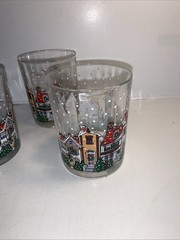 SET OF 4 LUMINARC D’ARQUES DUBLIN 1992 CHRISTMAS HOLIDAY VILLAGE ROCKS GLASSES