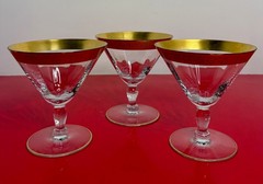 3 Tiffin Franciscan MINTON Optic Glass Gold Encrusted Champagne Sherbet