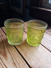 Set Of Two Vintage Inspired Green Embossed Glassed, The Pioneer Woman?