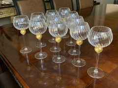 UNION STREET GLASS MANHATTAN GOLD Bordeaux Wine Glass Goblet Signed 11 AVAILABLE