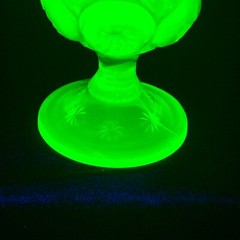 Vtg Fenton for LE Smith Moon & Stars Yellow/ Vaseline OPALESCENT GOBLET 5.75″