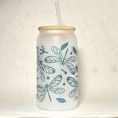 Coffee Quips Crafted Dragonfly 16oz Glass Can Tumbler with Straw