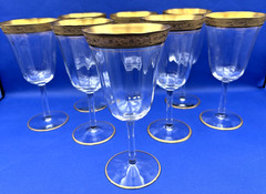 Set of 8 Vintage Tiffin Franciscan Minton Clear Gold Encrusted Water Goblets