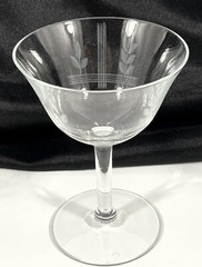 Vtg Etched Laurel Leaf Stripes Lines Crystal Wine Goblet 4 5/8″ Art Deco MCM