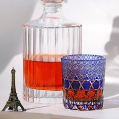 Hand Cut To Clear Blue 9oz Edo Kiriko Crystal Whiskey Glasses Gift Packing 1pc