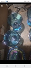 Blue Iridescent Carnival Glass Stemmed Goblet Drinkware Set with Trays