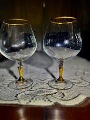 Vintage Colony Versailles Brandy Snifters~ Gold Stem & Rim~ Bohemian Crystal~ 2