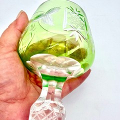 Ajka Marsala Emerald Green Cut to Clear Crystal Hock Wine Glass Roemer 8.25″