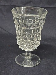 Fostoria American Cubist Clear Glass Low Water Goblet 5.5” Manganese UV Glow