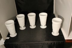Lot of 5 Pedestal 8 ounce Glasses Grape Themed Milk Glass
