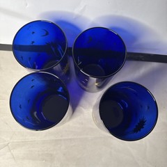 Vintage Set of 4 Libbey Celestial Cobalt Blue Tumbler Glasses 16 oz Very Nice!
