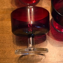 Ruby Red Glass Drinkware Set Footed Glasses Cups & Handled Bowl Clear Glass