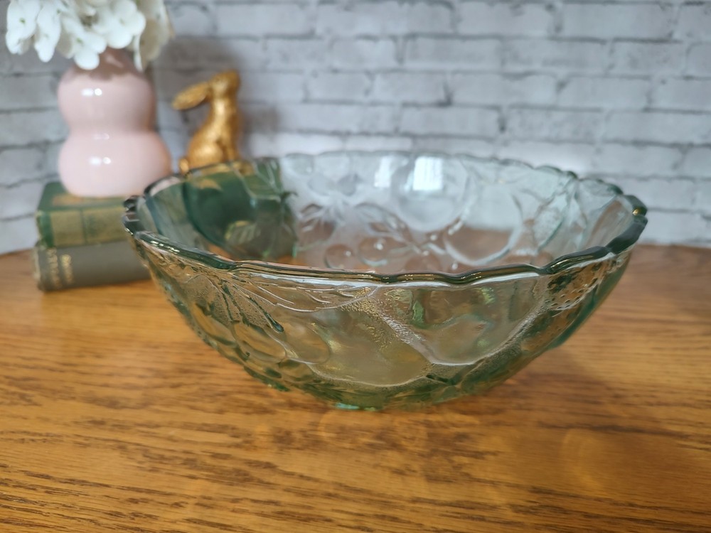 Vintage Libbey Glass Green Orchard Fruit Bowl 10″ x 4″