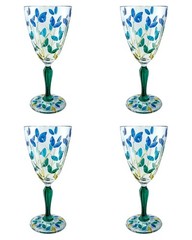 Set of 4 Four Murano Glasses Wine Blue Yellow Green Hand Painted Venice
