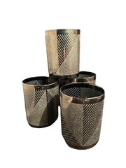 Vtg 1950s Set of 4 DOF 4” Drinking Glasses Black~Silver Textured Geometric