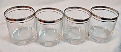 4 Pure Platinum Trim Cocktail Old Fashioned Crystal Glasses Versailles Italy