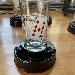 Vintage Highball Glasses W/ Poker Hand Design Cup Holders And Ashtrays Set Of 5