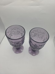 Princess House Fantasia Amethyst Goblet Glasses Set Of 2 Purple Floral Embossed