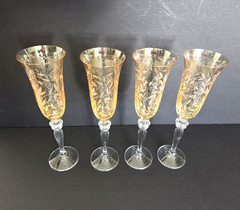 Set of 4 ROGASKA Fluted Champagne Venetian Amber