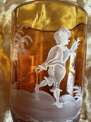 Art Nouveau Fenton Art Glass Victorian Mary Gregory Amber Tumbler Rare Piece