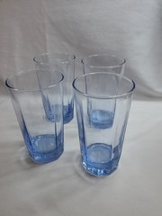 4 Anchor Hocking Tumblers Reflections Blue Flat Iced Tea Glasses 16oz 10 Panel