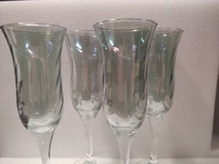 Iridescent Green Blue Turquoise Swirl Art Glass Champagne Flutes Set of 4
