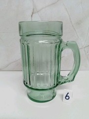 6 Vtg Anchor Hocking Green Tankard Beer Mug Glasses Line Lites Ribbed