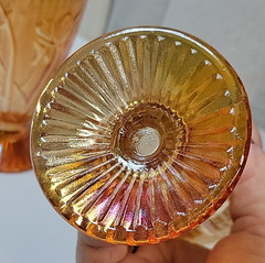 2Jeanette Iris Herringbone Marigold 6″ Footed Iridescent Carnival Glass Tumblers