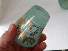 WILLIAM MEIER Half Rocks Glass 2 TEAL BLUE Frosted Bar Cocktail Glasses MCM
