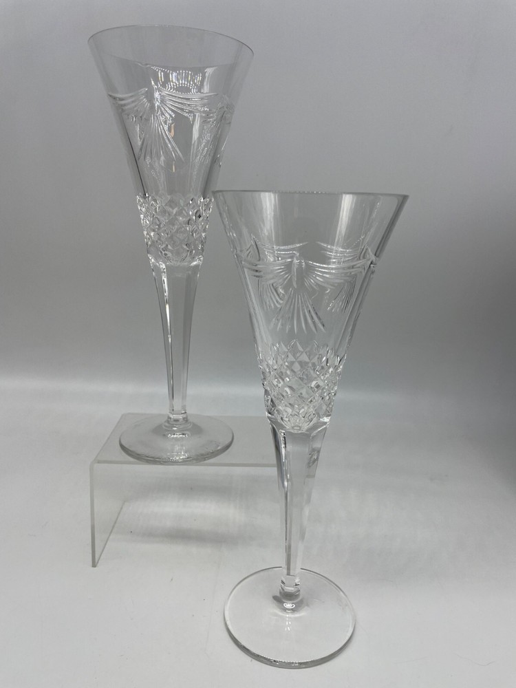 Waterford Peace Millennium Crystal Champagne Flutes Set Of 2 READ One Exc Cond