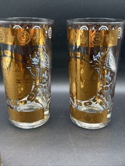 Vintage Vito Bari Gold Crest Design Highball Glasses 5.75″ Set Of 4