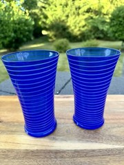 Vintage Cobalt Blue Swirl Pattern Highball Ice Tea Glass 7.5” Tall ~set Of 2