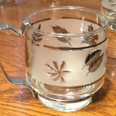 Set of 6 Libbey Glass Co. Silver Leaf 3 1/4-inch Cups Mugs with Metal Handles