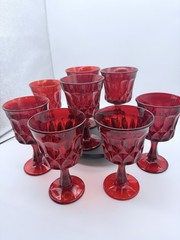 Vintage Noritake Perspective Ruby Red Glass Juice Wine Goblet 6.5” Tall Set of 8