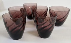 6 Hazel Ware Moroccan Amethyst 3.25 Tumblers Purple Swirl Glass *1 is larger MCM