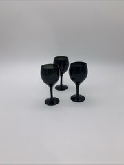 Set Of 3 Black Transparent Green Vtg. Cordial After Dinner Stemware Glasses 2 Oz