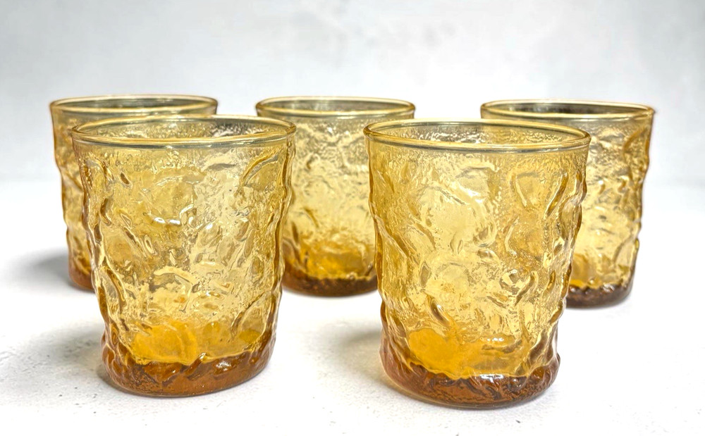 Vintage Anchor Hocking Amber Low Ball Glasses Lot of 5