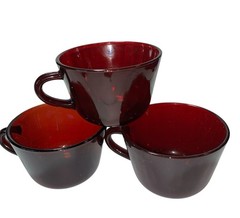 Set Of 3 – Vintage Royal Ruby RED Tea Cups Anchor Hocking – 2.5”T x 3.25”D