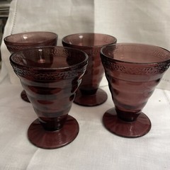 LE Smith Pebbled Rim Melba Amethyst Purple 4 1/4″ Tumbler ca. 1920’s 4 pcs