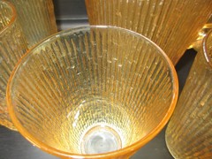 Vintage Pitcher & Glasses Set Tree Bark Variant MCM 1960’s Jeannette Glass 7pc