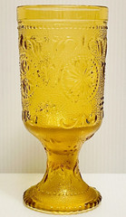 Vintage 70’s Retro Indiana Sandwich Glass Tiara Amber Footed Goblet.