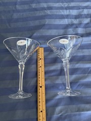 Set 2 VTG Fifth Avenue Crystal Portico Martini Glasses Palm&Leaf Pattern Sticker