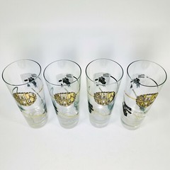 Vintage 50s 60s MCM Gilded Highball Glass Set of 4 Printing Advertising Barware