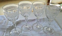 4 Cristal D’Arques-Durand Antique Knob Stem Clear Cut Wine/Water Goblet 10 oz 8″