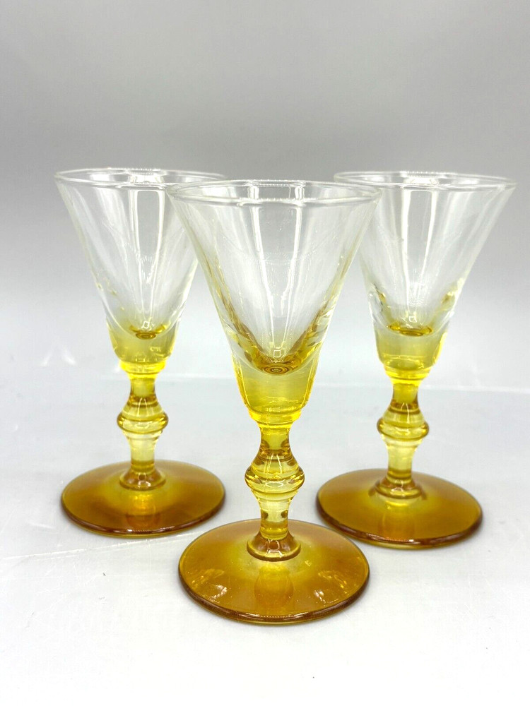 3 Vintage Libbey Forever Amber Yellow Sherry Cordial Glasses