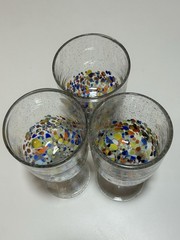 Set of 3 Hand Blown Confetti Art Glass Wine Goblets Murano Style 9in