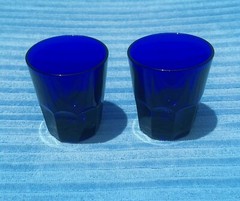2 Colbalt Blue Glass Tumblers 4” EUC