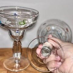 2-Hand Blown Millefiori Bullicante/Bubbles Margarita Glass Set Stemmed Barware