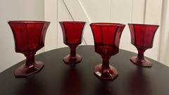 VTG Independence Glass Ruby Red Octagon Goblets Wine Glasses Set of 4 GLOWS 6”